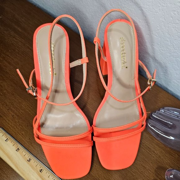 Neon Orange Ankle Strap heels size 7.5 - Picture 7 of 12
